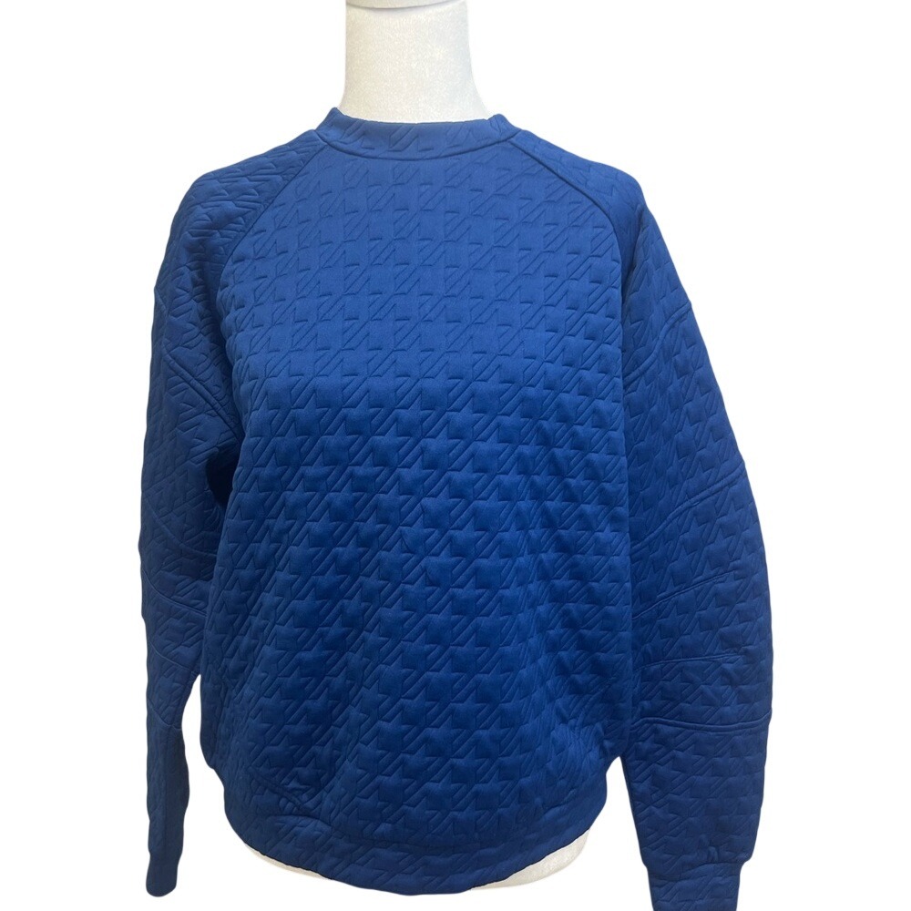 BCBGeneration Quilted Sweatshirt Blue Sz S Geometric Mock Neck Raglan Athleisure